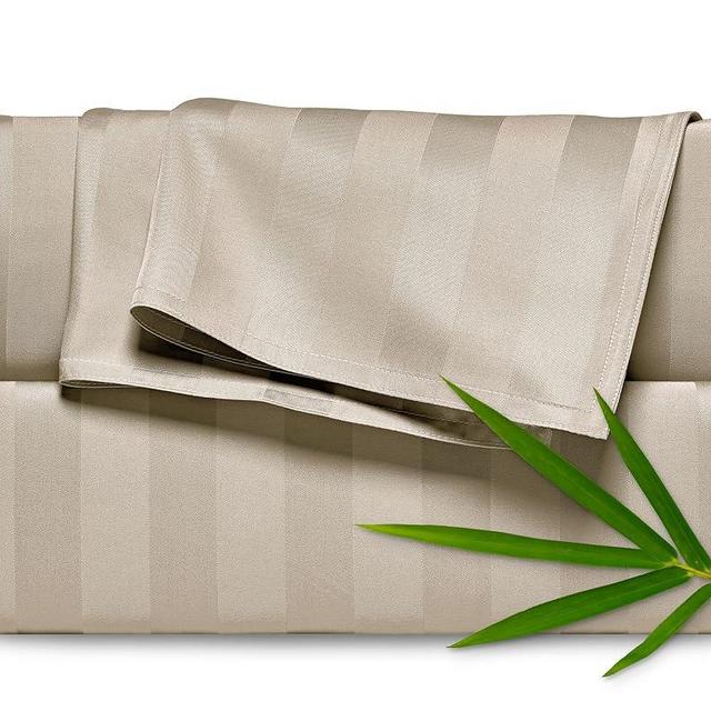 Pure Bamboo Queen Bed Sheet Set, Genuine 100% Organic Viscose Derived from Bamboo, Luxuriously Soft & Cooling, Double Stitching, Lifetime Quality Promise (Queen, Jacquard Sand)