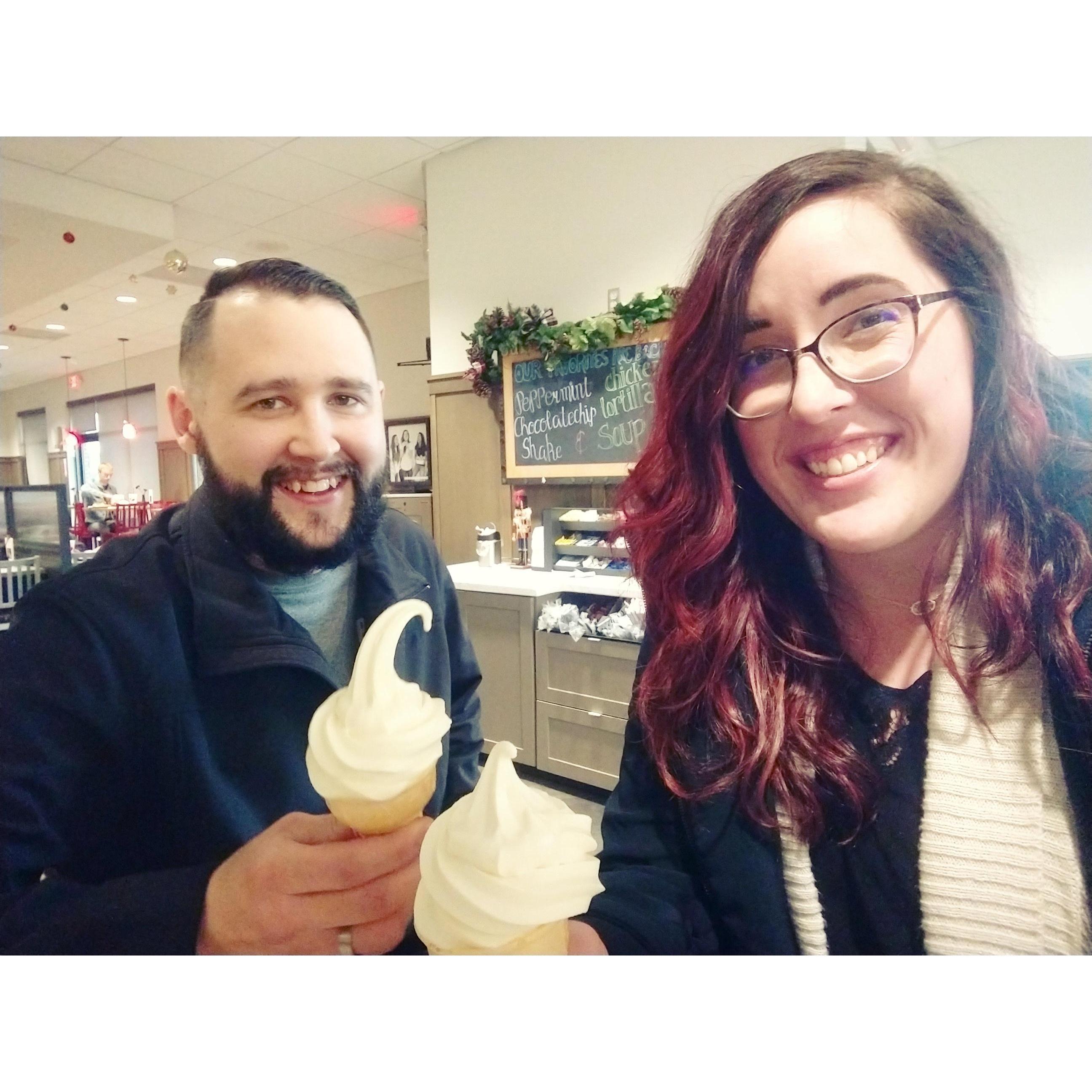 We needed to get a key from a friend who works at Chick-fil-A. While we were waiting, we got some free ice-cream!