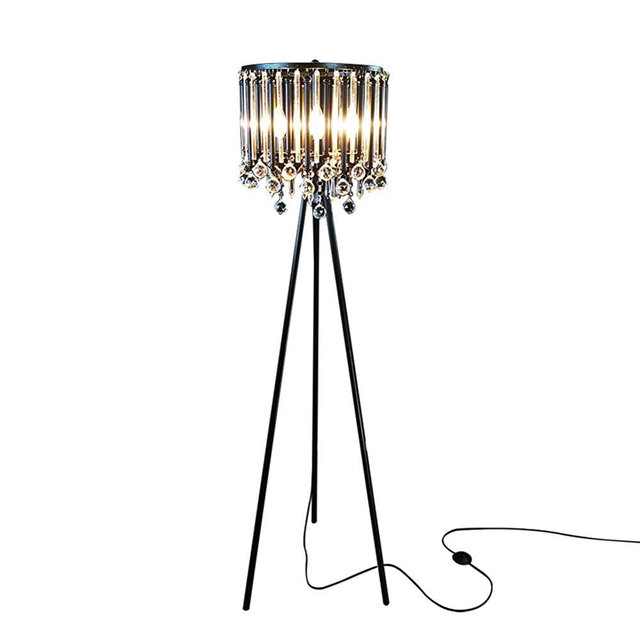 Hsyile Lighting KU300168 Unique Romance Crystal Tripod Floor Lamp Black Suitable for Bedroom,Living Room,Coffee Shop,4 Lights