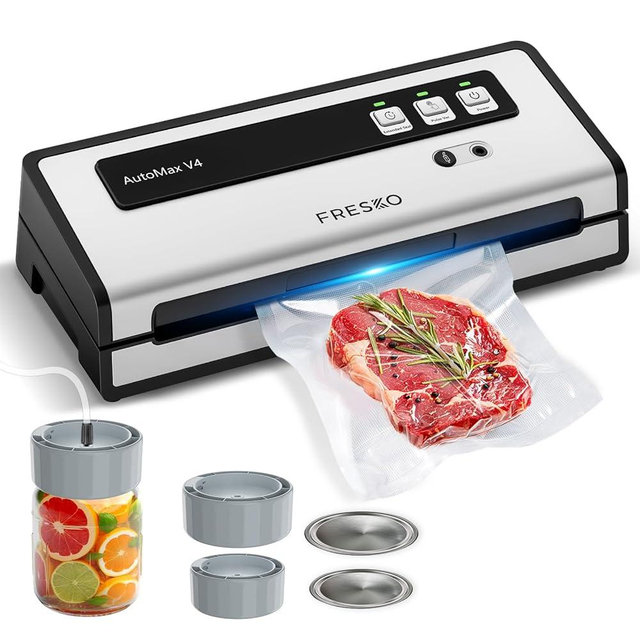 FRESKO Vacuum Sealer Machine with Automatic Bag Detection, Mason Jar Vacuum Accessory Set, Double Heat Seal, Easy to Use, Starter Kits