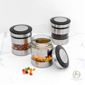 Le'raze Quality Stainless Steel Canister Set of 3 for Kitchen Counter with Glass Window & Airtight Lid - Food Storage Containers with Lids Airtight - Pantry Storage and Organization Set