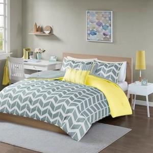 Gray/Yellow Darcy Comforter Set Chevron Full/Queen 5pc
