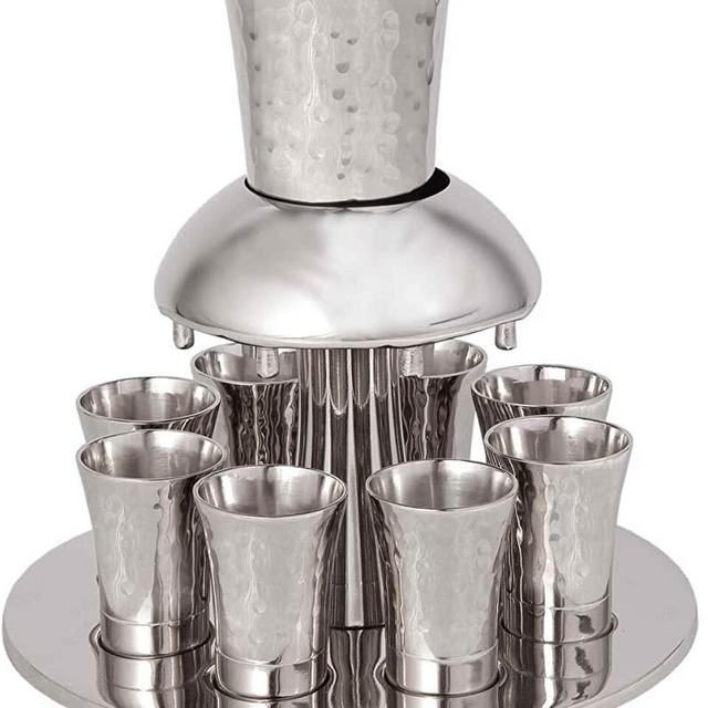 Yair Emanuel Hammered Metal Wine Fountain- Silver