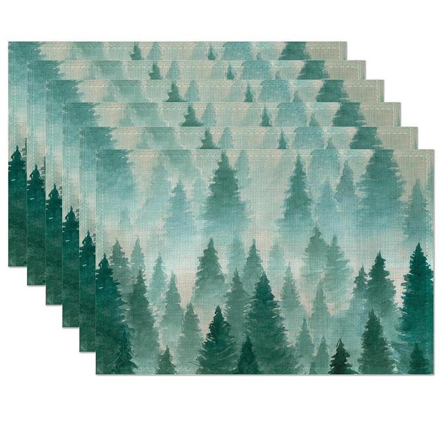 Misty Forest Placemats,Jungle Mist Table Mats Set of 6,12x18 Inch,Waterproof Oil-Proof Washable and Reusable Linen placemats Holiday Party Kitchen Table Decorations
