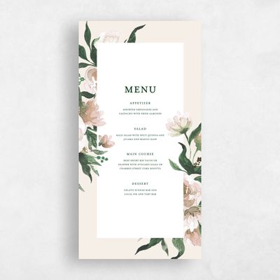 White Greenery Wedding Menu - Brookstone