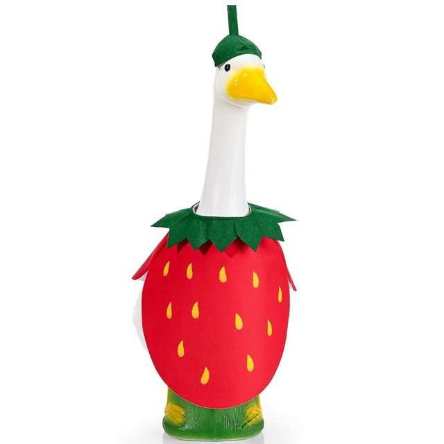 GANSHAYA Strawberry Goose Outfit Lawn Porch Goose Clothes for 23'' Cement Statue Goose Costume Outdoor Patio Yard Lawn Art Decoration