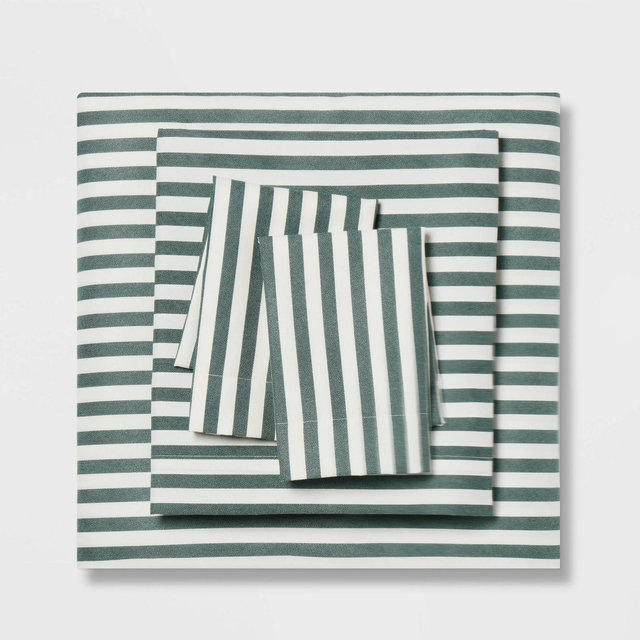 King Microfiber Sheet Set Green Stripe - Room Essentials™