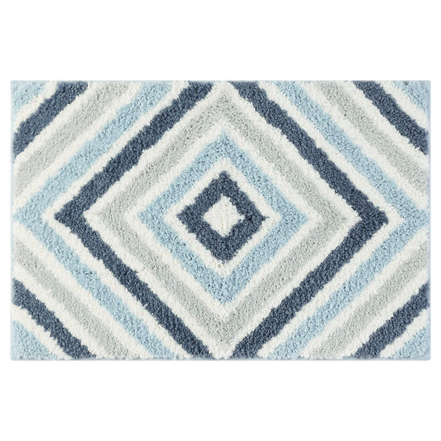 Unique Bargains Geometric Pattern Quick Dry and Non-Slip Bathroom Rugs Bath Mats 1 Pc Blue 16" x 24"