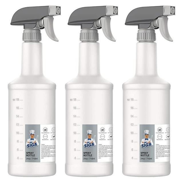 MR.SIGA 24 oz Empty Plastic Spray Bottles for Cleaning Solutions, Heavy Duty Household Reusable Spray Bottles with Measurements and Adjustable Leak Proof Nozzle, 3 Pack