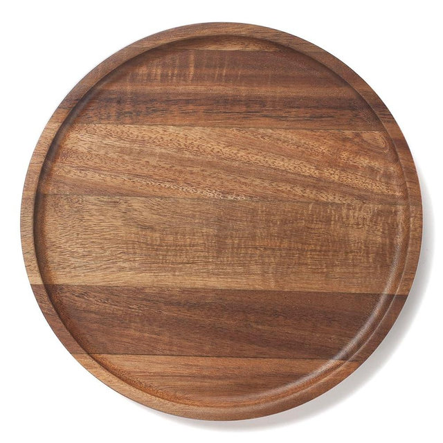 Round Wood Tray, Acacia Wooden Decorative Serving Tray for Coffee Table and Home Decor, Wooden Appetizer Charcuterie Board for Kitchen Countertop (9.8 inch)