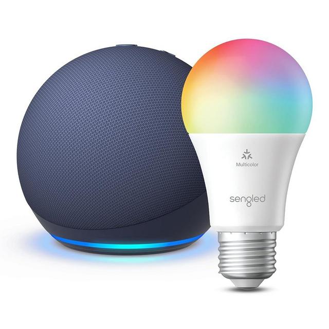 Echo Dot (5th Gen) | Deep Sea Blue with Sengled Smart Color Bulb