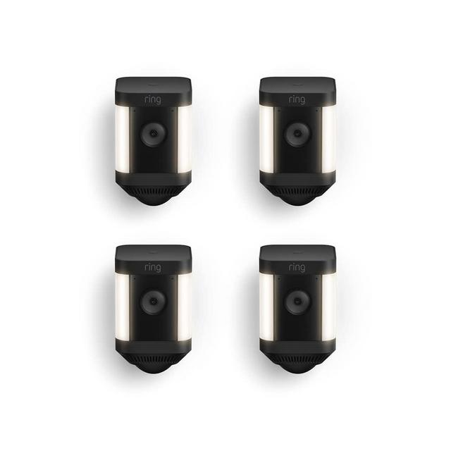 Ring Spotlight Cam Plus, Battery | Two-Way Talk, Color Night Vision, and Security Siren (2022 release) | 4-pack, Black
