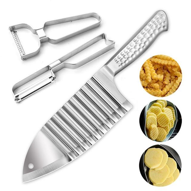 Hong Won Crinkle Cutter Knife Potato knife wrinkle wave knife kitchen tools peeler all stainless steel sharp durable easy to clean