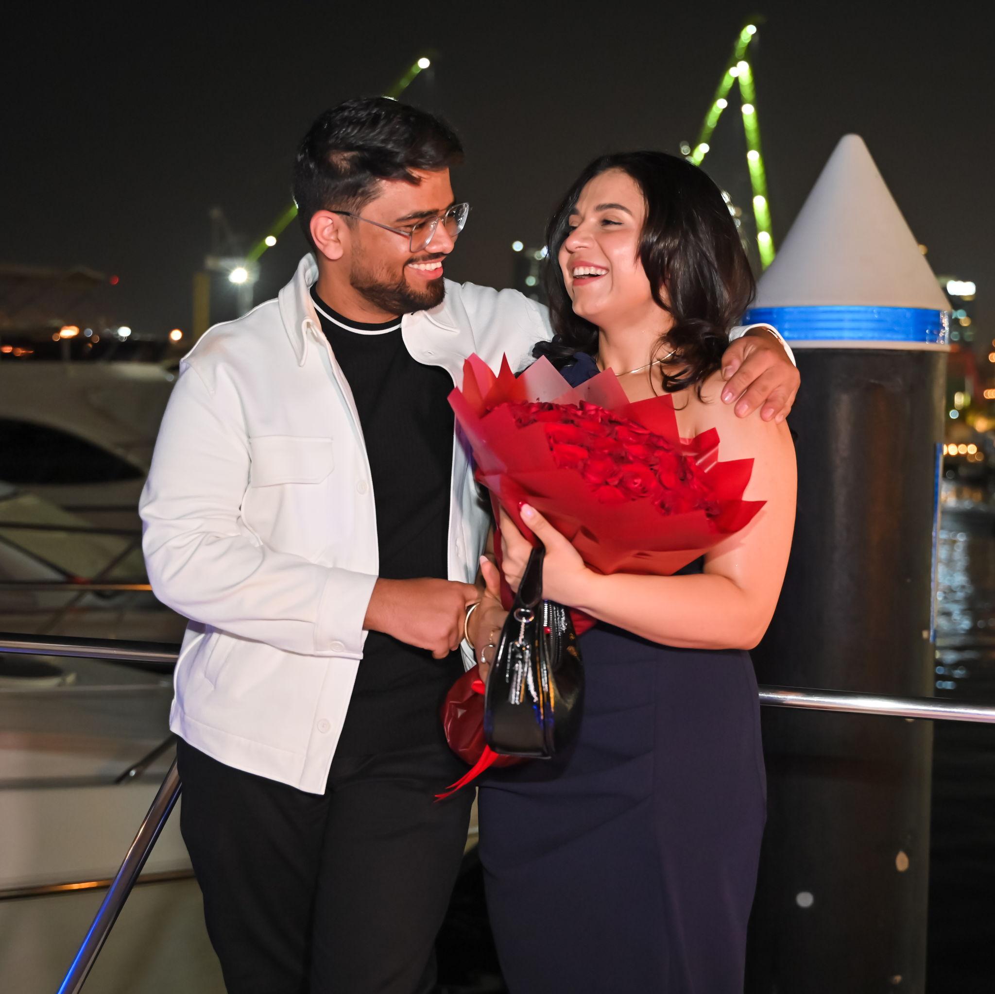 Just us, some rose petals, and a very well‑timed question