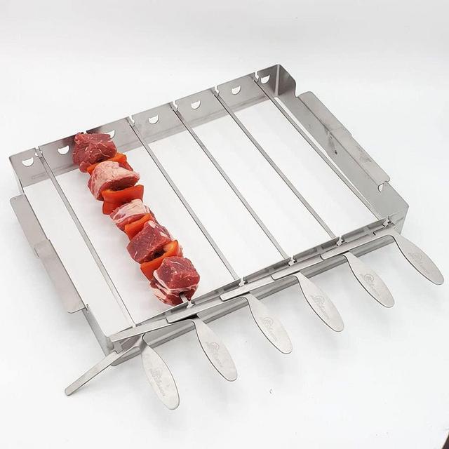 BBQ Dragon Domino Style Kabob Skewer and Rack Set for Grills, Stainless Steel Folding Rack with 6x14” Skewers - Use for Kabobs on Charcoal Grills, Gas Grills, and Camping