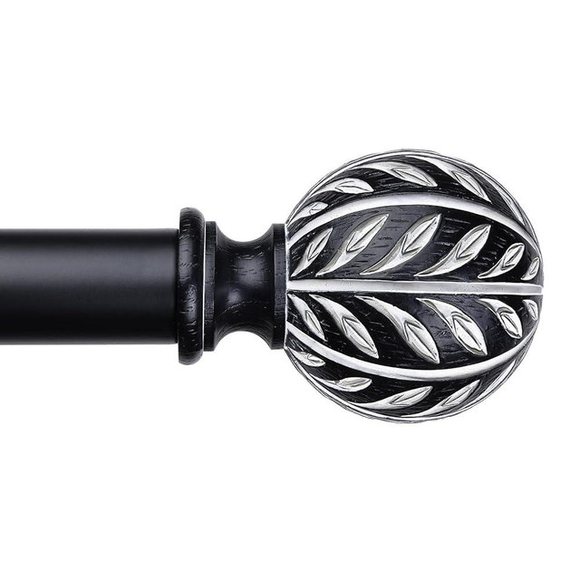 Long Black Curtain Rod, Boho Decorative Curtain Rods for Windows 66 to 120 Inch with Handmade Leaf Finials, 1 Inch Adjustable Heavy Duty Rustic Farmhouse Window Treatment Rods, Easy Install
