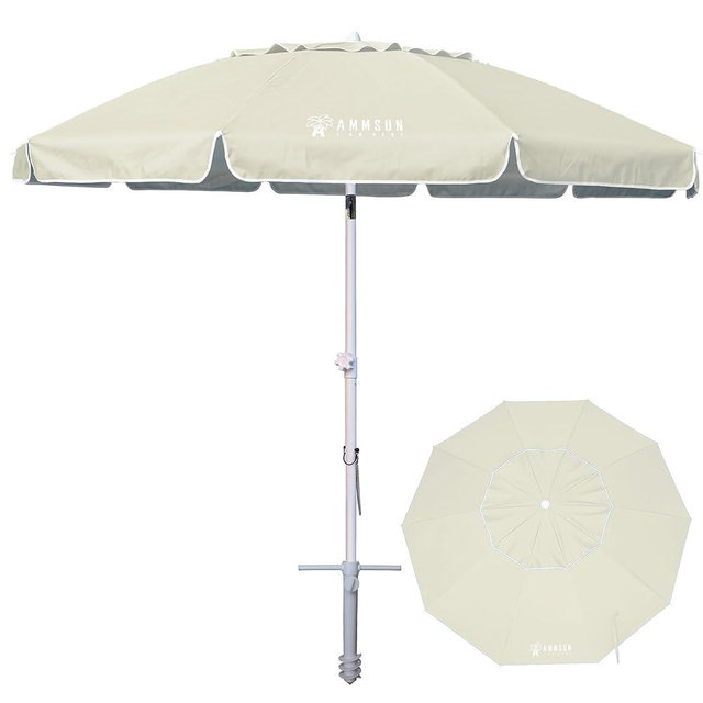 AMMSUN 8 Feet Large Beach Umbrella with Sand Anchor Heavy Duty High Wind Portable Outdoor Umbrellas UV 50+ Protection Air Vent Tilt Patio Garden Pool