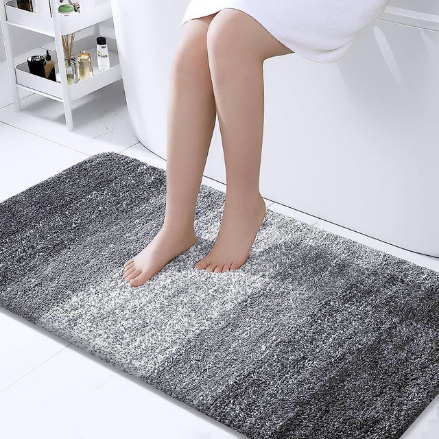 OLANLY Luxury Bathroom Rug Mat, Extra Soft and Absorbent Microfiber Bath Rugs, Non-Slip Plush Shaggy Bath Carpet Runner, Machine Wash Dry, Bath Mats for Bathroom, Tub and Shower, 44x24, Grey