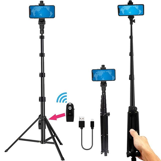 Phone Tripod Stand Selfie Stick 54 Inch Portable Aluminum Alloy with Wireless Remote Shutter Compatible with iPhone 12 11 pro Xs Max Xr X 8 7 6 Plus, Android Samsung Galaxy Smartphone Tripod