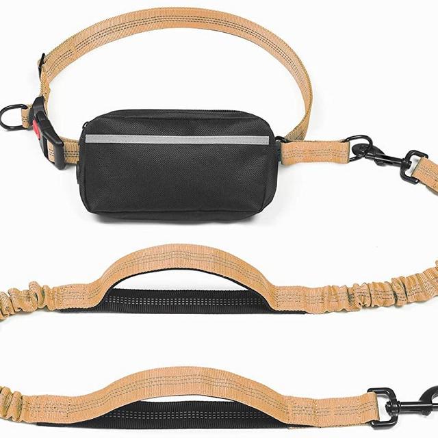 iYoShop Hands Free Dog Leash with Zipper Pouch, Dual Padded Handles and Durable Bungee for Walking, Jogging and Running Your Dog, Medium (8-25 lbs) | Large (25-150 lbs)