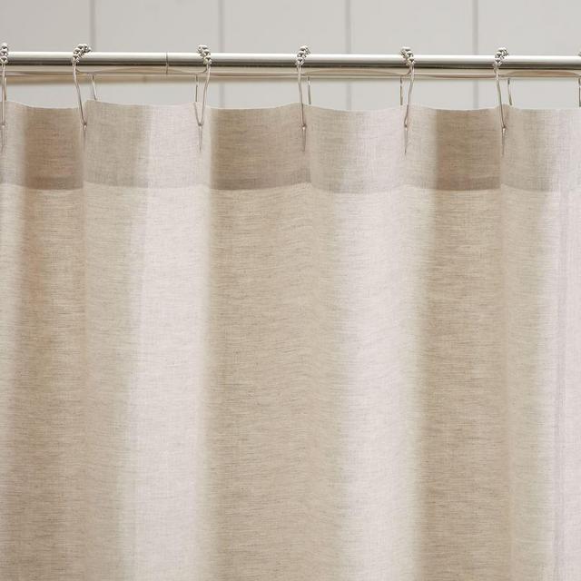 Ruffle Shower Linen Curtain, 72 x 72", Flax