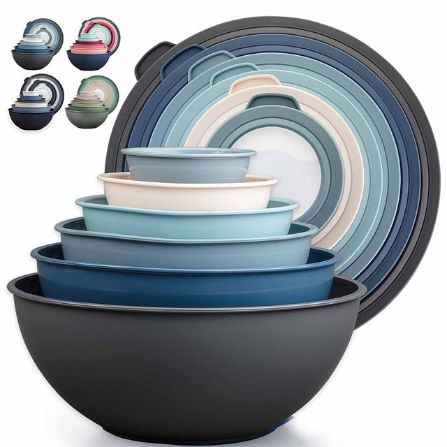 Zulay Kitchen 12 Piece Plastic Mixing Bowls with Leak-Proof Lids Set - Microwave and Freezer Safe Kitchen Mixing Bowls for Preparing, Serving and Storing - Large Nesting Bowls (Twilight Ombre)