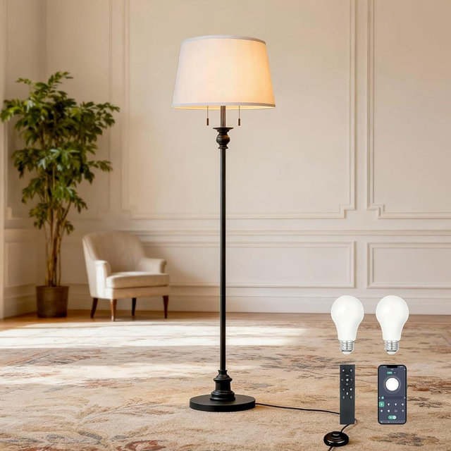 NITEBEE Standing Lamp, Living Room Lamp with Remote, Dimmable Floor Lamp with APP Control, 3 Color Temperatures, Stepless dimming, Farmhouse Floor Lamps for Bedroom, 2 Bulbs(Included)