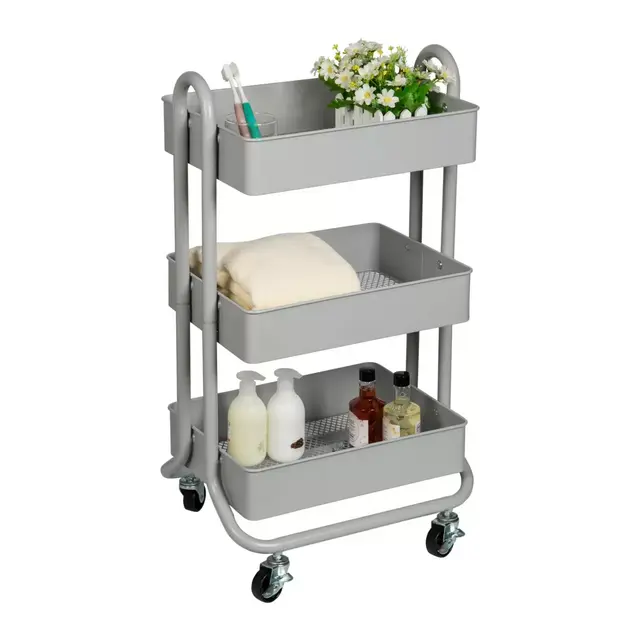Squared Away™ 3-Tier Bath Storage Cart in Grey