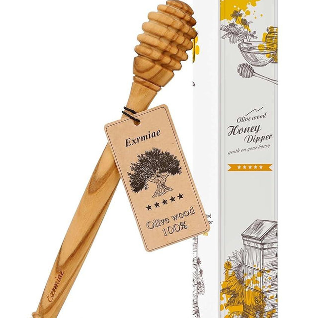 Traditional Olive Wood Honey Dipper - Durable & Warp-Resistant, Preserves Honey Purity, 1pcs, 6.3 Inch