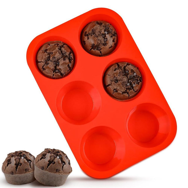 CAKETIME Jumbo Muffin Pan, 3.5" Large Muffin Pan 6 Cup Silicone Jumbo Muffin Tin for Baking BPA Free Non Stick