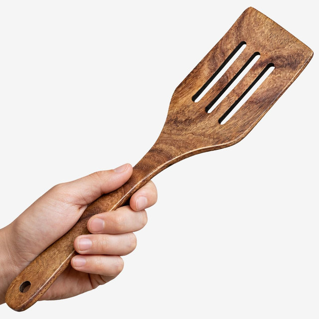Cheer Collection Teak Wood Slotted Spatula with Hanging Hole