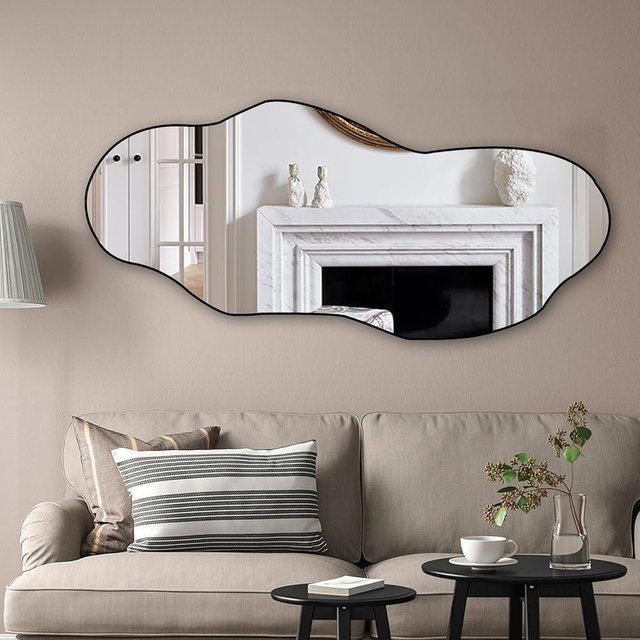 POZINO Irregular Wall Mirror, Large Asymmetrical Mirrors, 47.2"x21" Cloud Shaped Mirror, Modern Decorative Mirror for Entryway Living Room Bedroom Bathroom