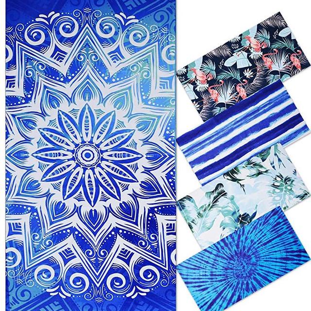 Genovega Microfiber Beach Towel Oversize Clearance, Extra Large 74"x36", Boho Blue Mandala Fast Quick Dry,Cool Travel Pool Towel, Ideal Gift for Women Men, Mom Dad, Best Friend Boyfriend Girlfriend