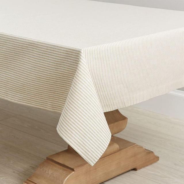 Wheaton Striped Linen/Cotton Tablecloth - Ivory/Flax