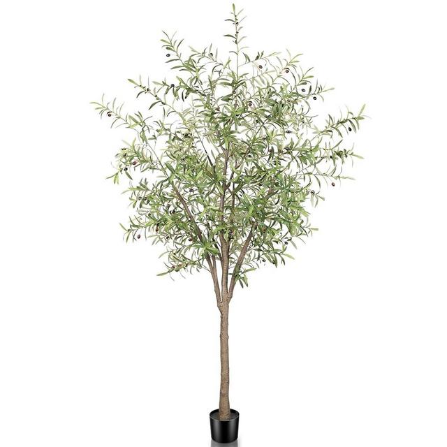 FEELEAD Faux Olive Tree 8ft - Tall Artificial Olive Trees 8 Feet (96") Indoor Large Fake Plants with Realistic Trunk, Adjustable Branch, Olive Silk Tree with Planter for Home Living Room Decor