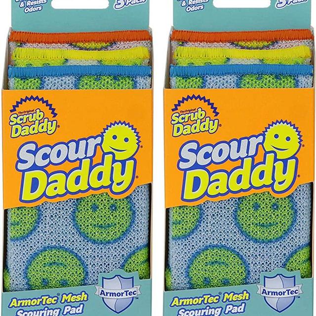 Scrub Daddy Scour Pads - Scour Daddy - Multi-Surface Scouring Pad, Absorbent, Durable, FlexTexture Sponge, Soft in Warm Water, Firm in Cold, Scratch Free, Odor Resistant, Easy to Clean 3ct (Pack of 2)