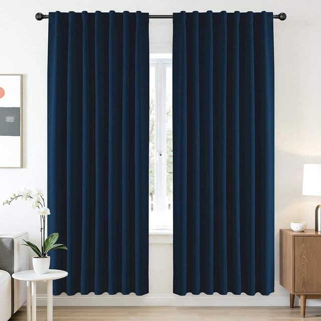 CUCRAF Navy Blue Blackout Curtains 72 Inches Length 2 Panels Set, Rod Pocket and Back Tab Window Curtain, Dark Blue Thermal Insulated Darkening Drapes for Bedroom Living Room (W52 x L72 Inch)