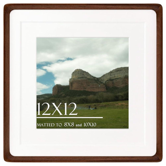 Husteria 12x12 Square Picture Frame in Natural Walnut Wood, Solid Wooden Frames matted to 8x8/10x10, Gallery Frames for Wall Mount or Tabletop Display
