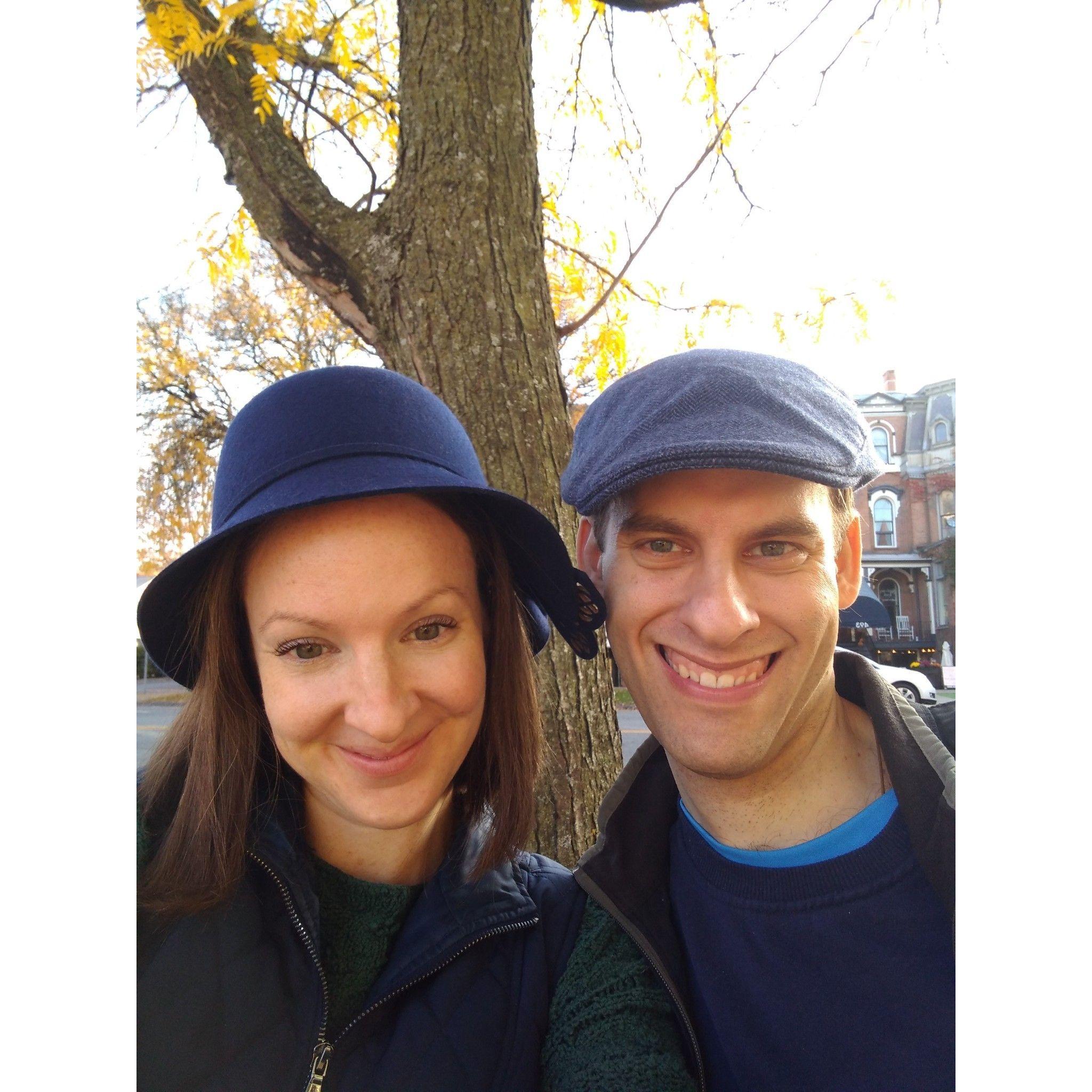 Fun in hats we got at a haberdashery in Saratoga, NY