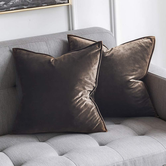 MIULEE Pack of 2 Decorative Velvet Throw Pillow Cover Soft Pillow Cover Soild Square Cushion Case for Sofa Bedroom Car 18x 18 Inch Dark Coffee 45x 45cm Dark Coffee