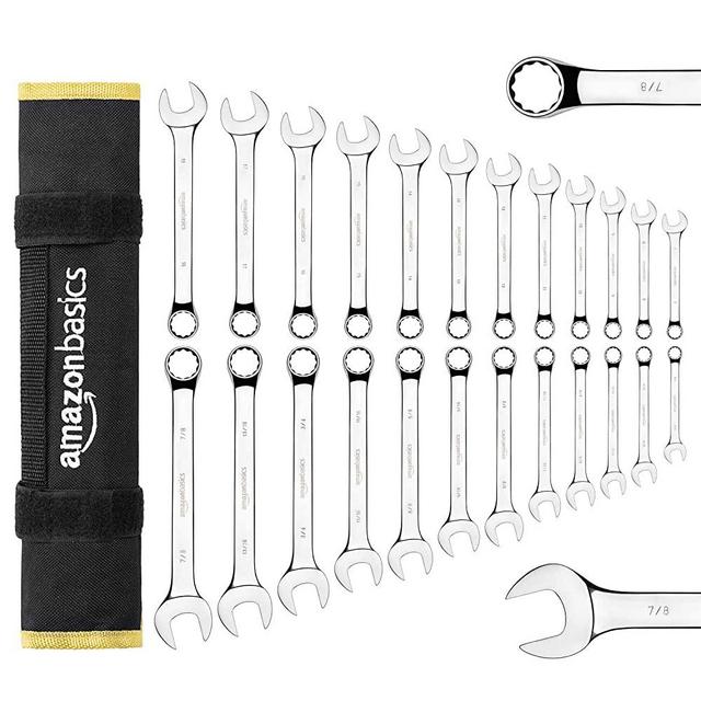 Amazon Basics Combination Wrench Set - Metric and SAE, 24-Piece