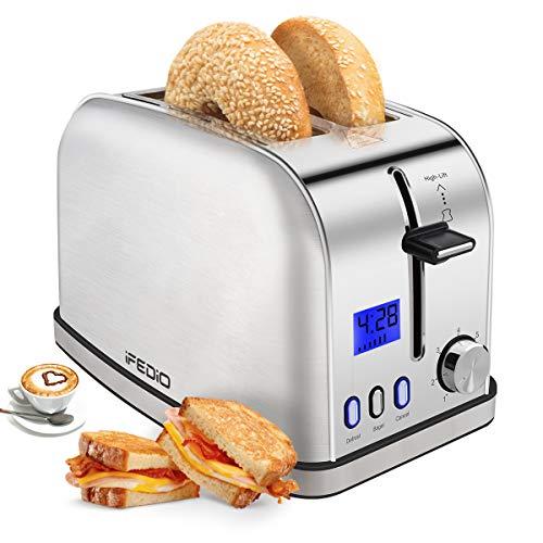 Toaster 2 Slice Best Rated Prime 2 Slice Toaster Stainless Steel with LED Timer Display Wide Slots Bagel Defrost Cancel Function for Breakfast Removable Crumb Tray 900W Toaster, Silver