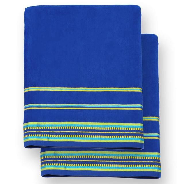 Ben Kaufman - Oversized 40&quot; X 70&quot; Solid Color Velour Super Soft Beach and Pool Towel Set of 2 Pieces Easy Care, Extra Large (Cobalt)