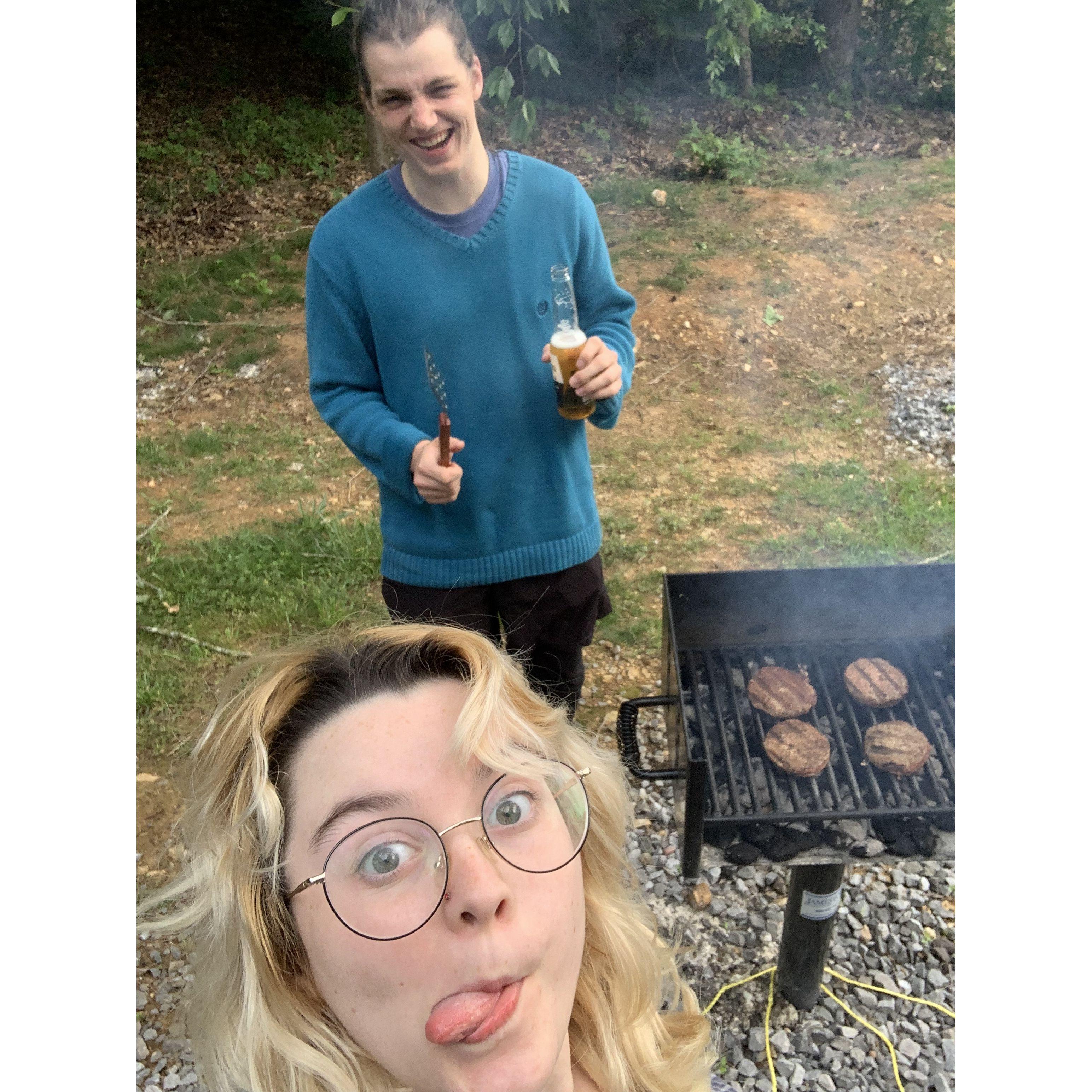 don't let this photo fool you Mike is the griller in this couple