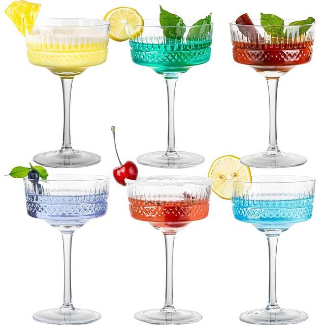 wookgreat Vintage Art Deco Coupe Glasses Set of 6, 10 oz Martini Glasses, Coupe Cocktail Glasses,Elegant Hand Blown Manhattan Goblet for Bar, Champagne, Martini, Cosmopolitan, Gimlet, Pisco Sour