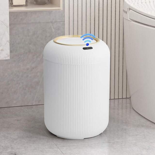 onlcuk Automatic Motion Sensor Bathroom Trash Can with Lid, 3 Gallon / 11L Touchless Trash Can, Smart Dog Proof Trash Bin,Plastic Wastebasket for Bedroom，Living Room, Kitchen, Office -White