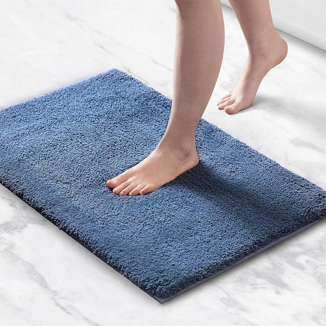 Madison Park Signature Marshmallow Bathroom Rug Non Slip, Luxrurious Plush Bath Mat, Absorbent, Quick Dry, Spa Design Bath Room Décor, 20x30, Navy