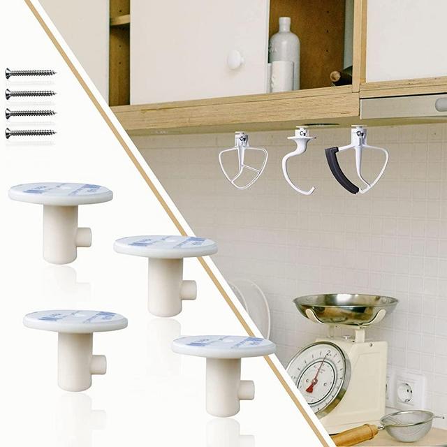 WishLotus 4 Pcs Stand Mixer Holders with Screw-In or Adhesive Tape, Compatible with Kitchenaid Mixer Attachments Organizer for Space Saving Storage Tools (4)
