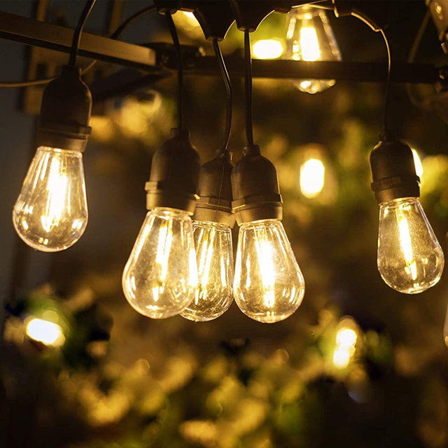LUKASUMI LED Outdoor String Lights, 52FT Patio Lights with Commercial Grade Waterproof Plastics Edison Vintage Bulbs, Hanging Strand for Garden Porch Backyard Deck Yard Lighting, Wedding Party Barbecue Lights