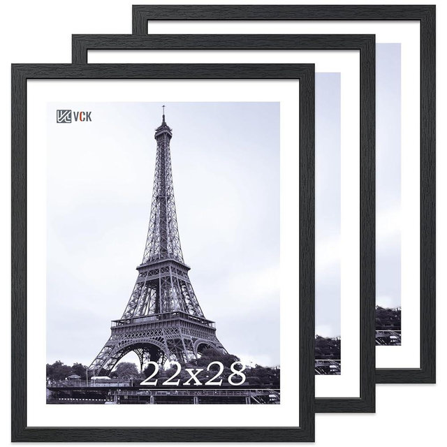 VCK 22x28 Poster Frame Set of 3 - Black,Solid Wood Picture Frames, Textured Exclusive Wall Gallery Frame